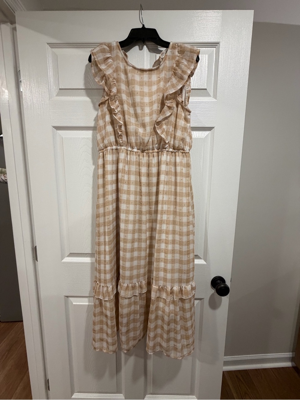 In Bloom Beige Gingham Ruffle Dress